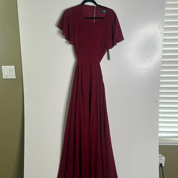 Lulus burgundy cut out waist maxi dress size small new bridesmaid - Picture 6 of 11